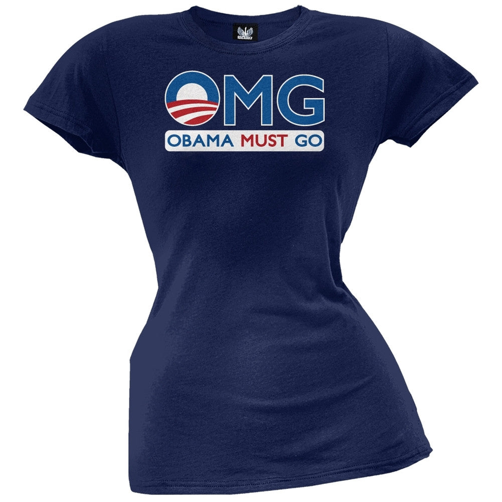 Obama Must Go Black Juniors T-Shirt Juniors T-Shirts Old Glory
