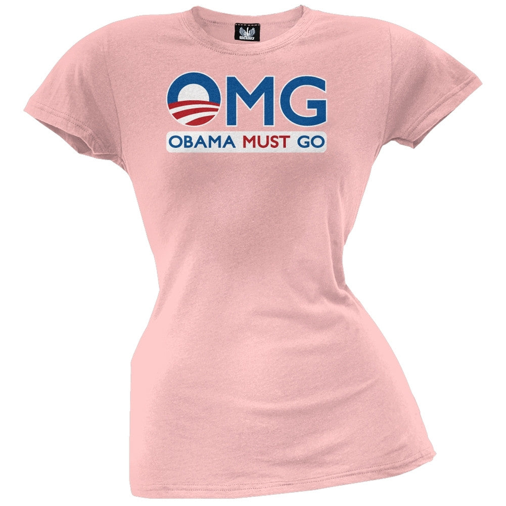 Obama Must Go Black Juniors T-Shirt Juniors T-Shirts Old Glory