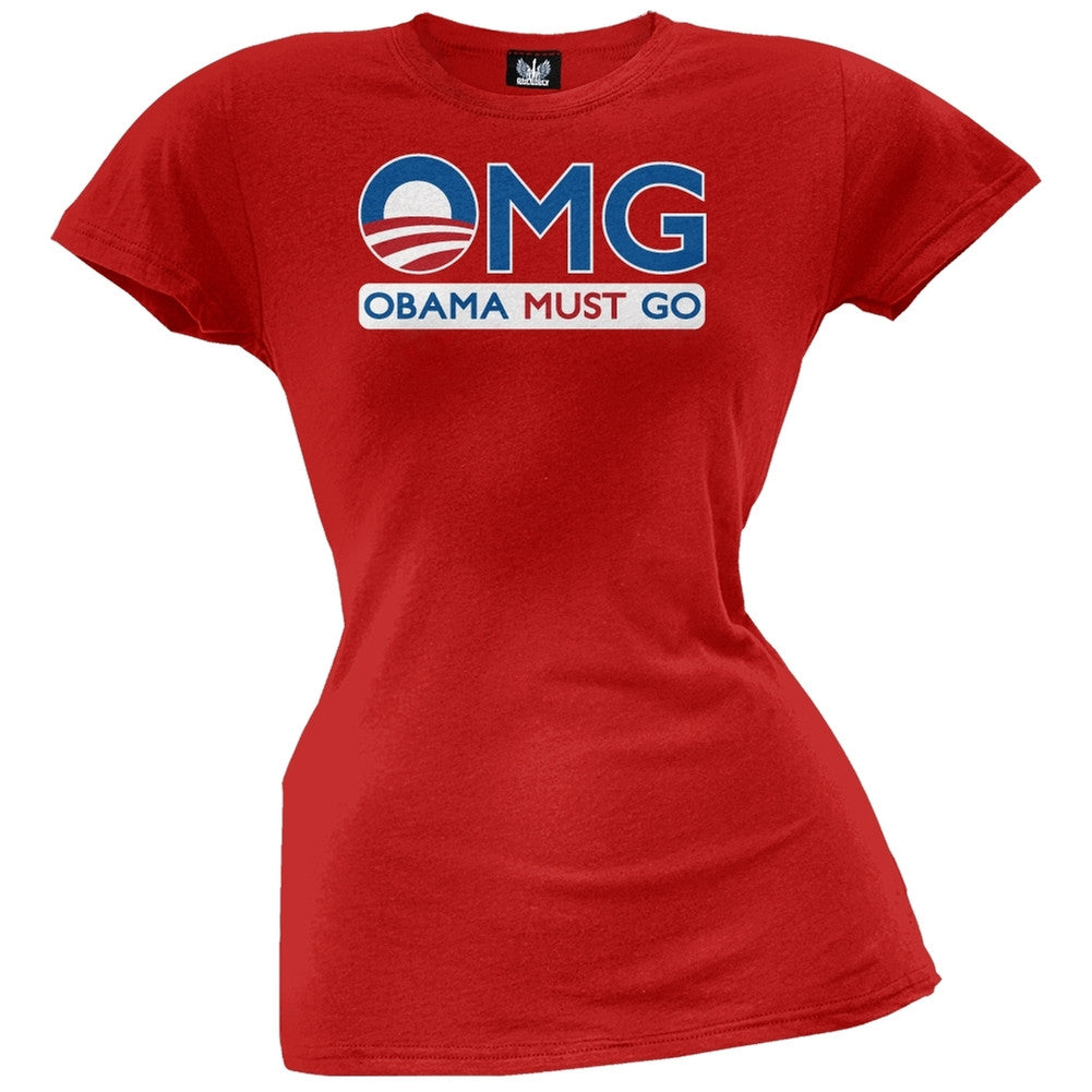 Obama Must Go Black Juniors T-Shirt Juniors T-Shirts Old Glory