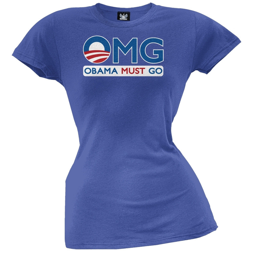 Obama Must Go Black Juniors T-Shirt Juniors T-Shirts Old Glory