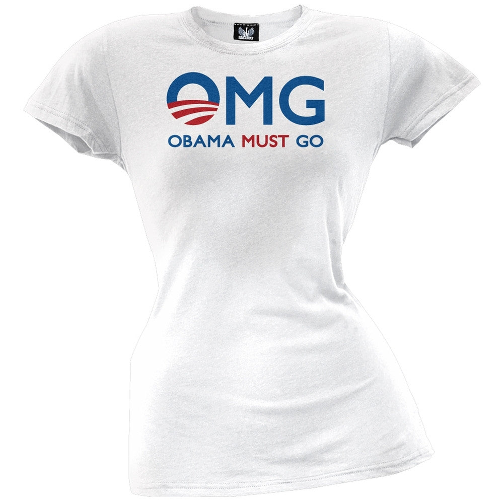 Obama Must Go Black Juniors T-Shirt Juniors T-Shirts Old Glory