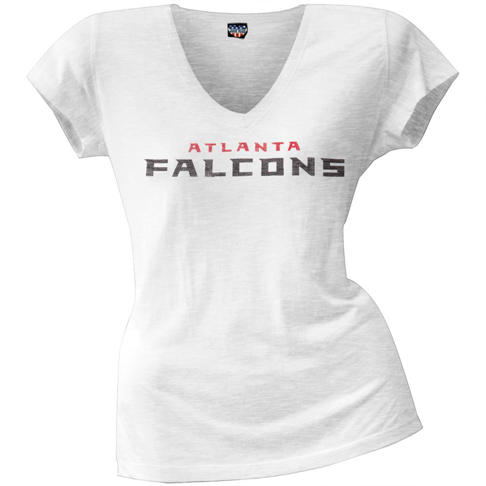 Atlanta Falcons - Scrum Logo Juniors Premium V-Neck T-Shirt Juniors T-Shirts Atlanta Falcons SM White