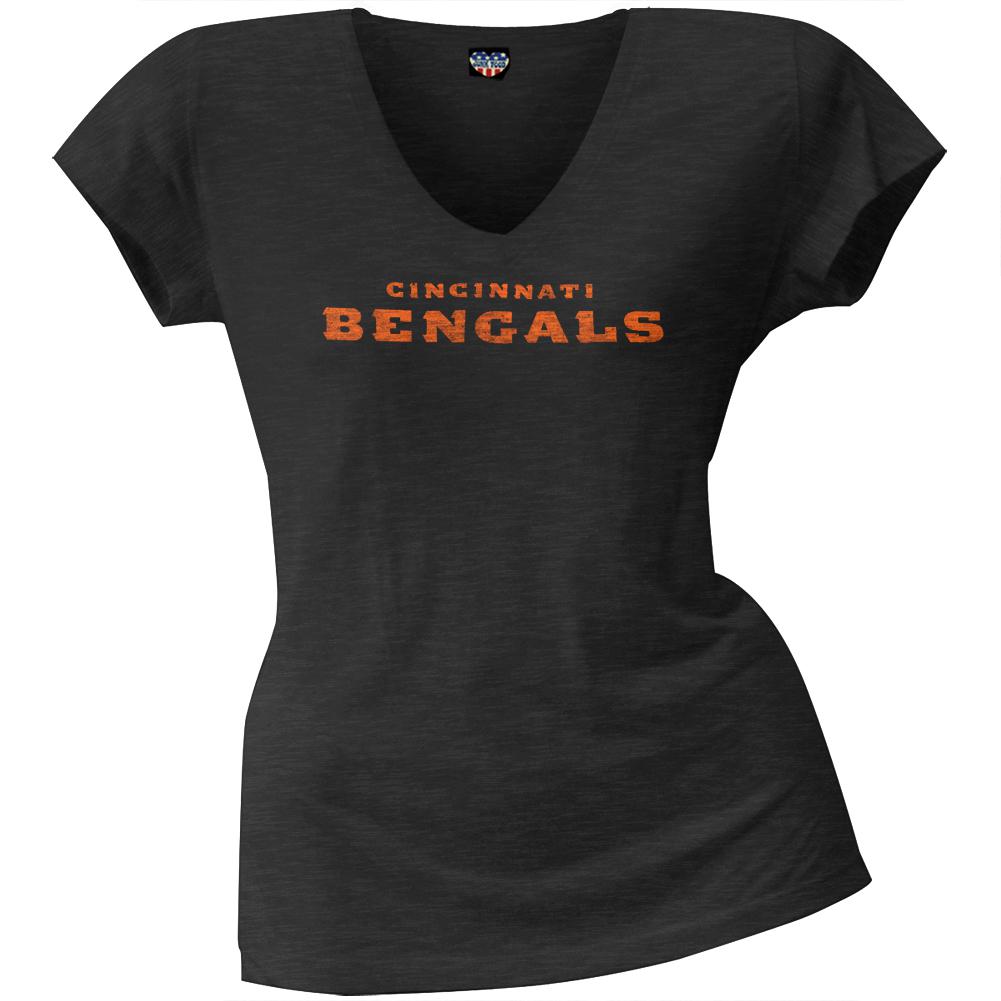Cincinnati Bengals - Scrum Logo Juniors Premium V-Neck T-Shirt Juniors T-Shirts Cincinnati Bengals LG Black