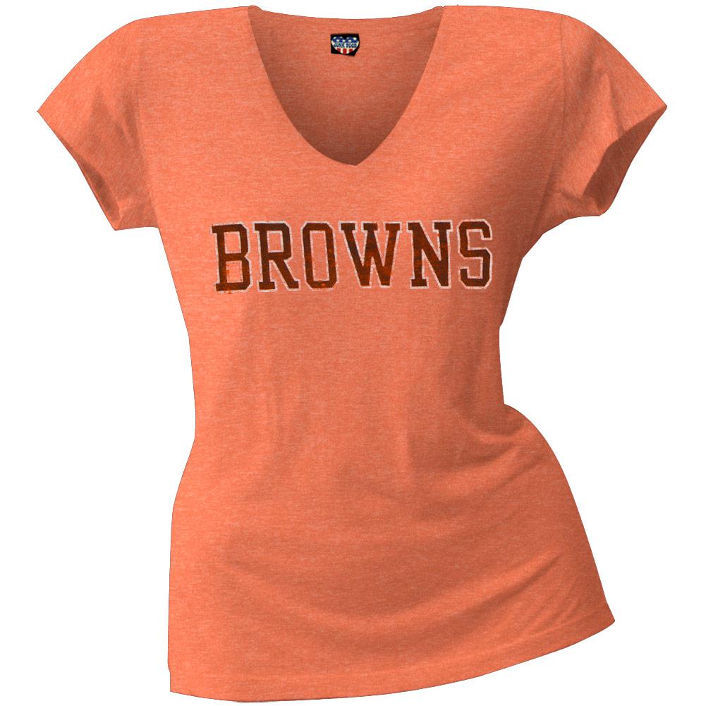 Cleveland Browns - Scrum Logo Juniors Premium V-Neck T-Shirt Juniors T-Shirts Cleveland Browns LG Orange
