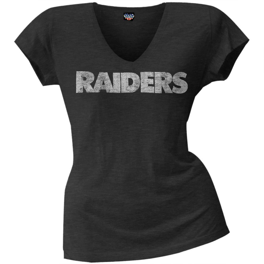 Oakland Raiders - Scrum Logo Juniors Premium V-Neck T-Shirt Juniors T-Shirts Oakland Raiders LG Black
