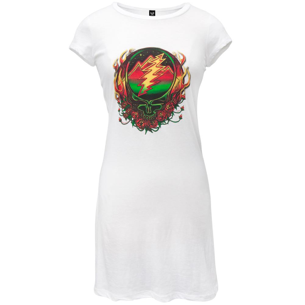 Grateful Dead - Scarlet Fire White Juniors Cap Sleeve Dress Juniors Dresses Grateful Dead