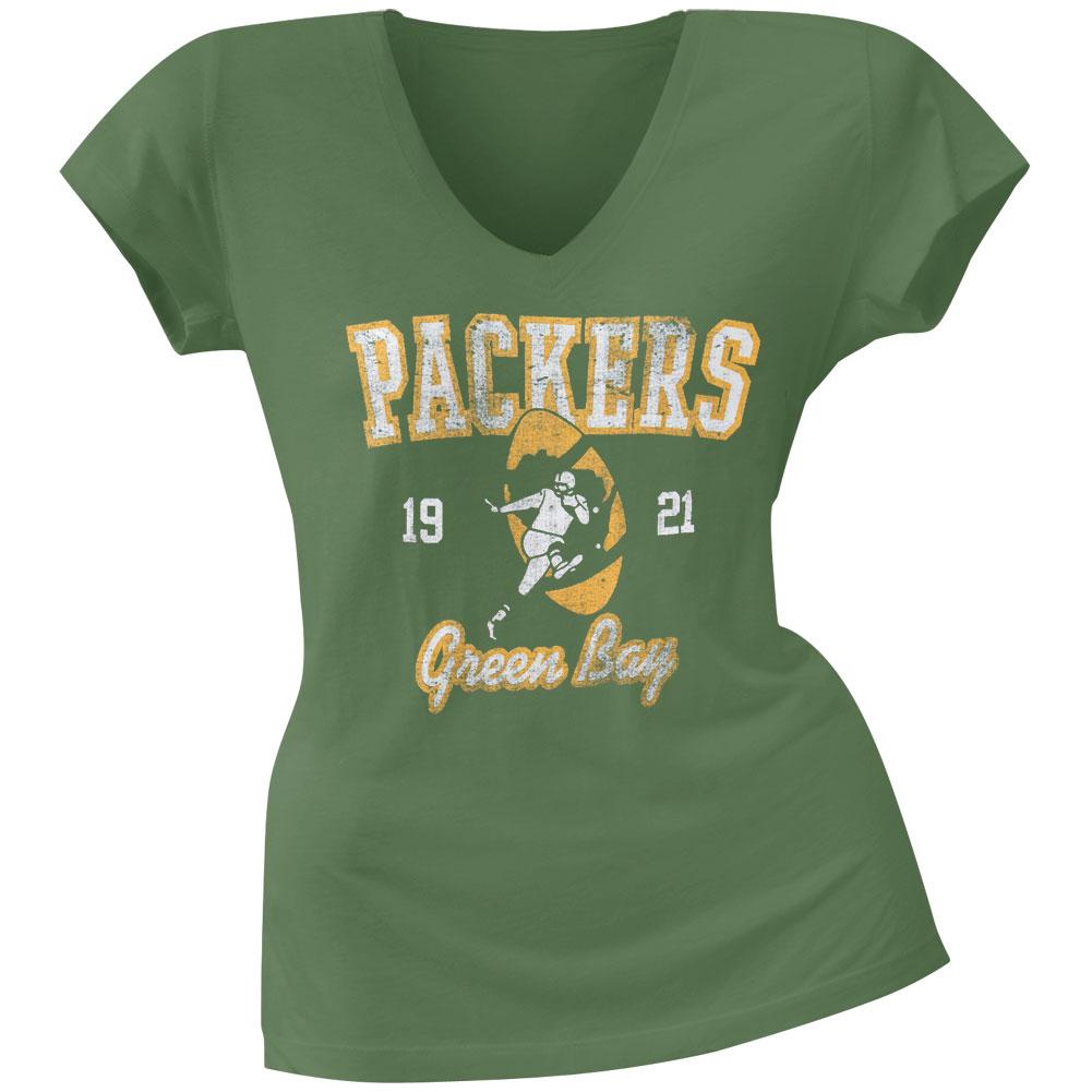 Green Bay Packers - Flanker Logo Premium Juniors V-Neck T-Shirt Juniors T-Shirts Green Bay Packers LG Green