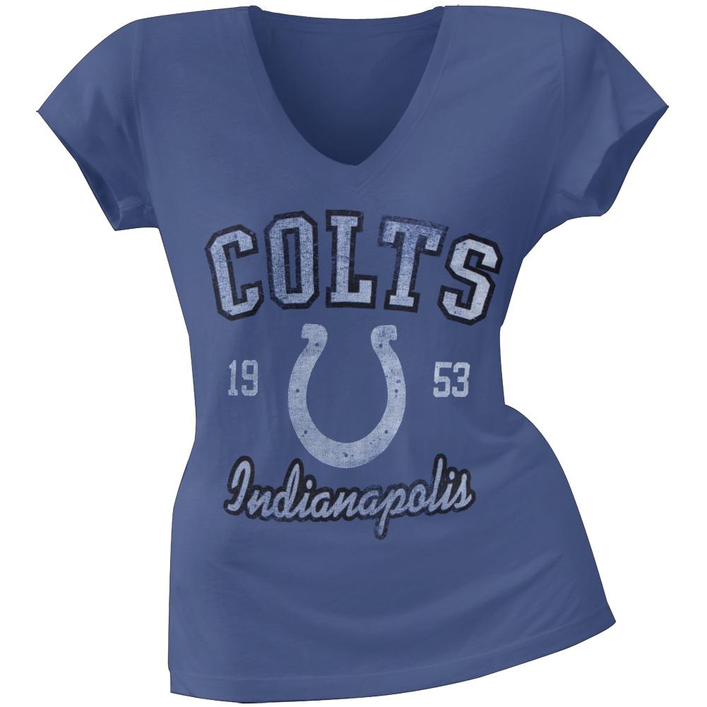 Indianapolis Colts - Flanker Logo Premium Juniors V-Neck T-Shirt Juniors T-Shirts Indianapolis Colts LG Blue