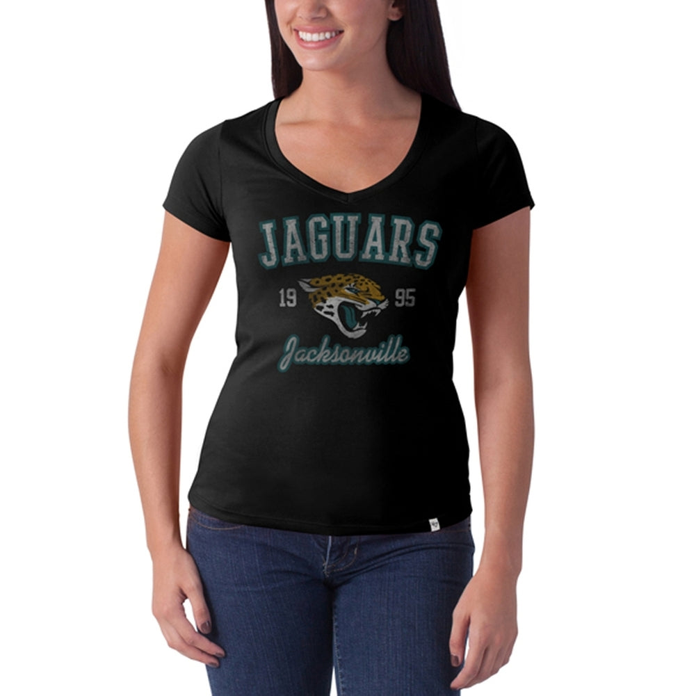 Jacksonville Jaguars - Flanker Logo Premium Juniors V-Neck T-Shirt Juniors T-Shirts Jacksonville Jaguars LG Black
