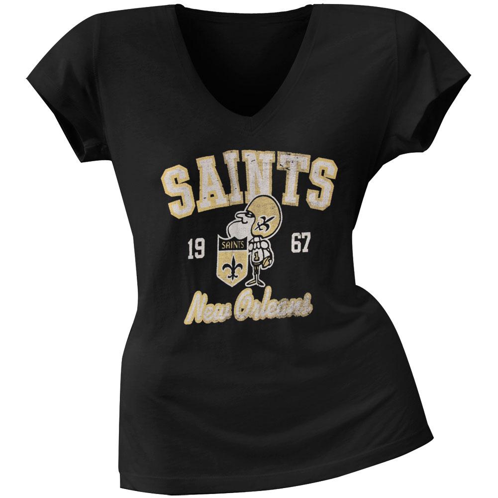 New Orleans Saints - Flanker Logo Premium Juniors V-Neck T-Shirt Juniors T-Shirts New Orleans Saints MD Black