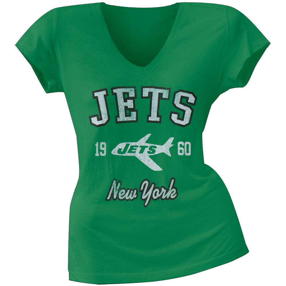 New York Jets - Flanker Logo Premium Juniors V-Neck T-Shirt Juniors T-Shirts New York Jets LG Green