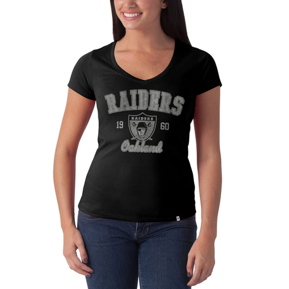 Oakland Raiders - Flanker Logo Premium Juniors V-Neck T-Shirt Juniors T-Shirts Oakland Raiders LG Black