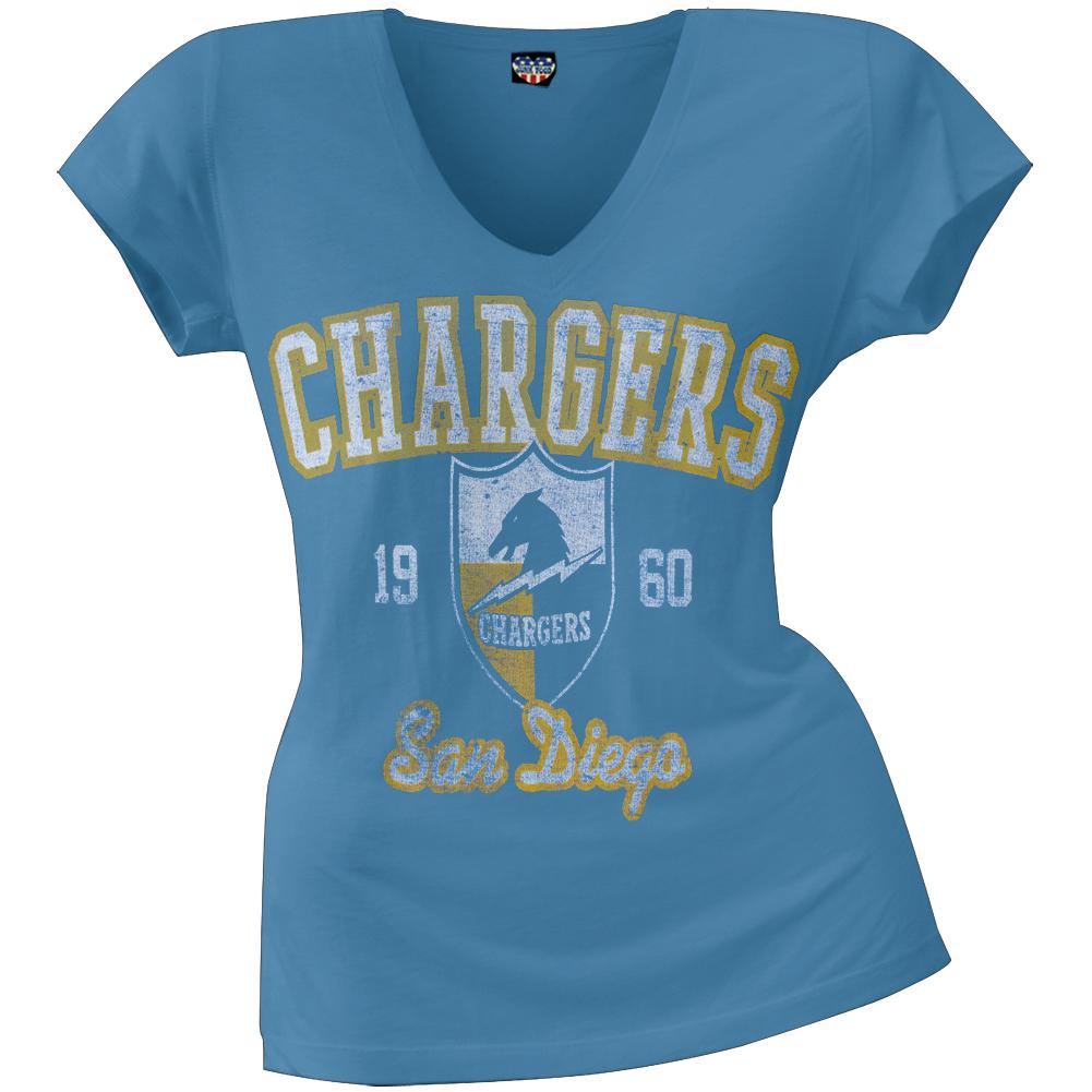 San Diego Chargers - Flanker Logo Premium Juniors V-Neck T-Shirt Juniors T-Shirts San Diego Chargers MD Blue