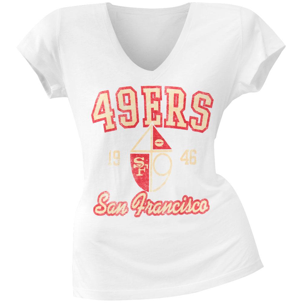 San Francisco 49ers - Flanker Logo Premium Juniors V-Neck T-Shirt Juniors T-Shirts San Francisco 49ers LG White