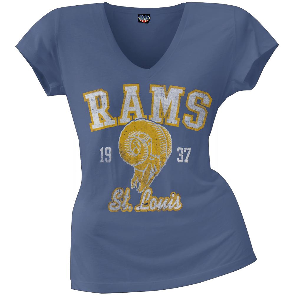 St. Louis Rams - Flanker Logo Premium Juniors V-Neck T-Shirt Juniors T-Shirts St. Louis Rams LG Blue