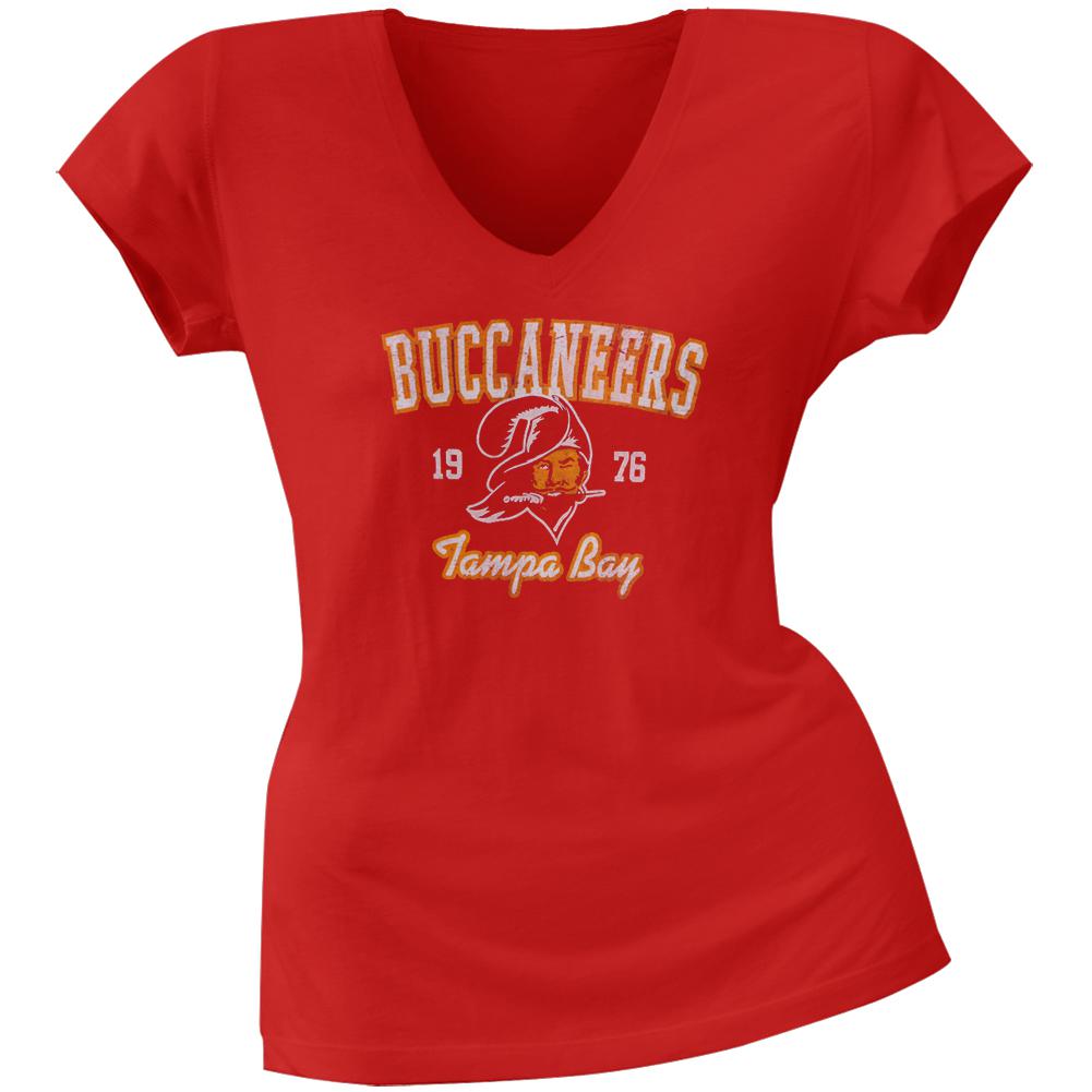 Tampa Bay Buccaneers - Flanker Logo Premium Juniors V-Neck T-Shirt Juniors T-Shirts Tampa Bay Buccaneers LG Red