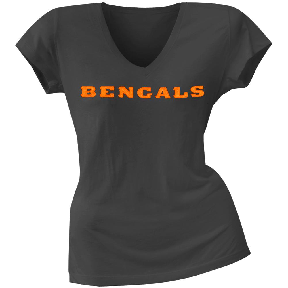 Cincinnati Bengals - Showtime Premium Juniors V-Neck T-Shirt Juniors T-Shirts Cincinnati Bengals LG Black