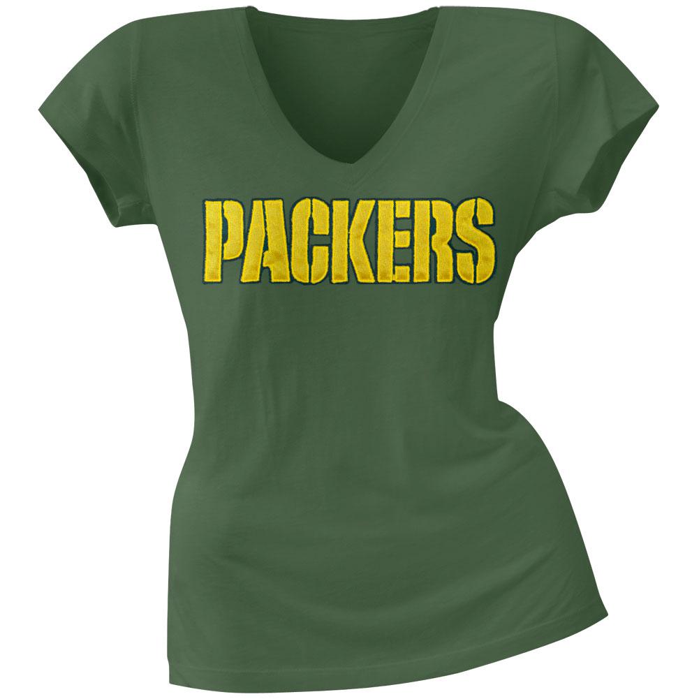 Green Bay Packers - Showtime Premium Juniors V-Neck T-Shirt Juniors T-Shirts Green Bay Packers LG Green