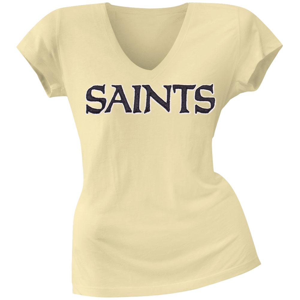New Orleans Saints - Showtime Premium Juniors V-Neck T-Shirt Juniors T-Shirts New Orleans Saints LG Yellow