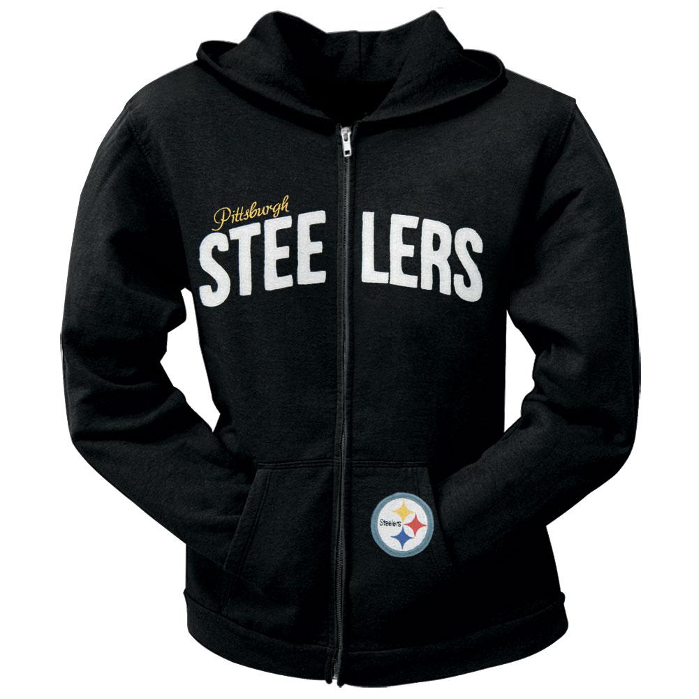 Pittsburgh Steelers - Pep Rally Premium Juniors Full Zip Hoodie Juniors Hoodies Pittsburgh Steelers LG Black