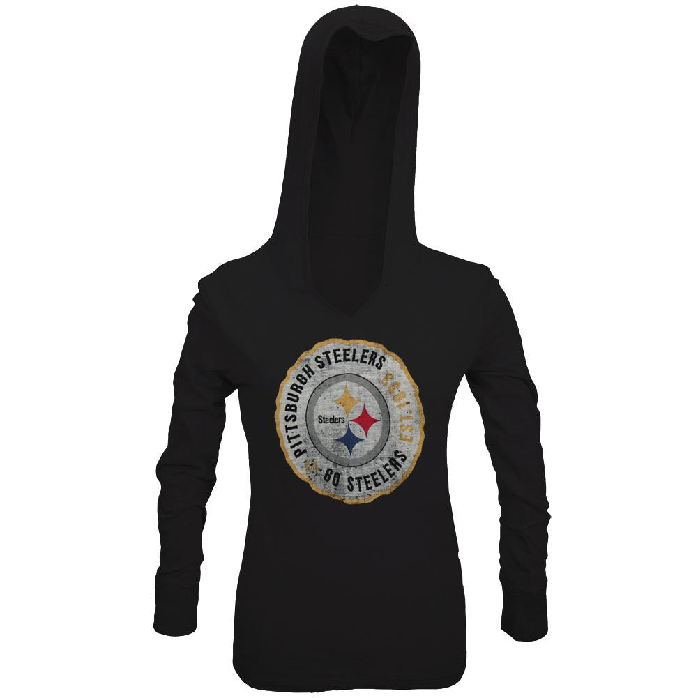 Pittsburgh Steelers - Primetime Juniors Hooded Long Sleeve T-Shirt Juniors Long Sleeves Pittsburgh Steelers LG Black