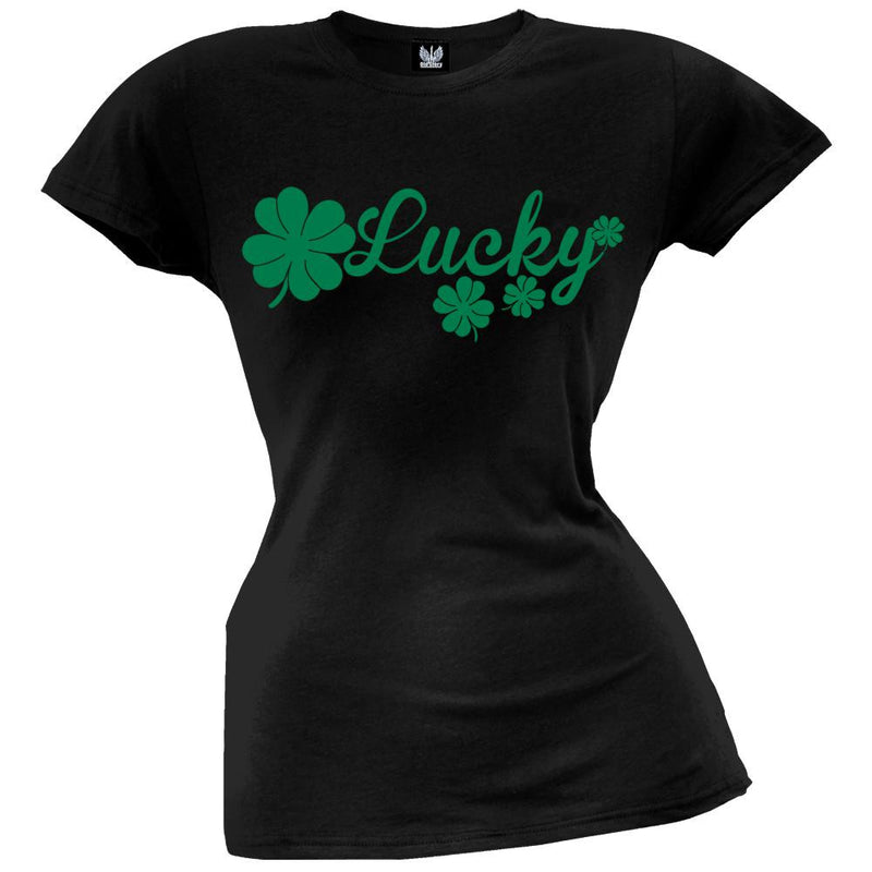St. Patricks Day - Lucky Shamrocks Juniors Green T-Shirt Juniors T-Shirts Old Glory