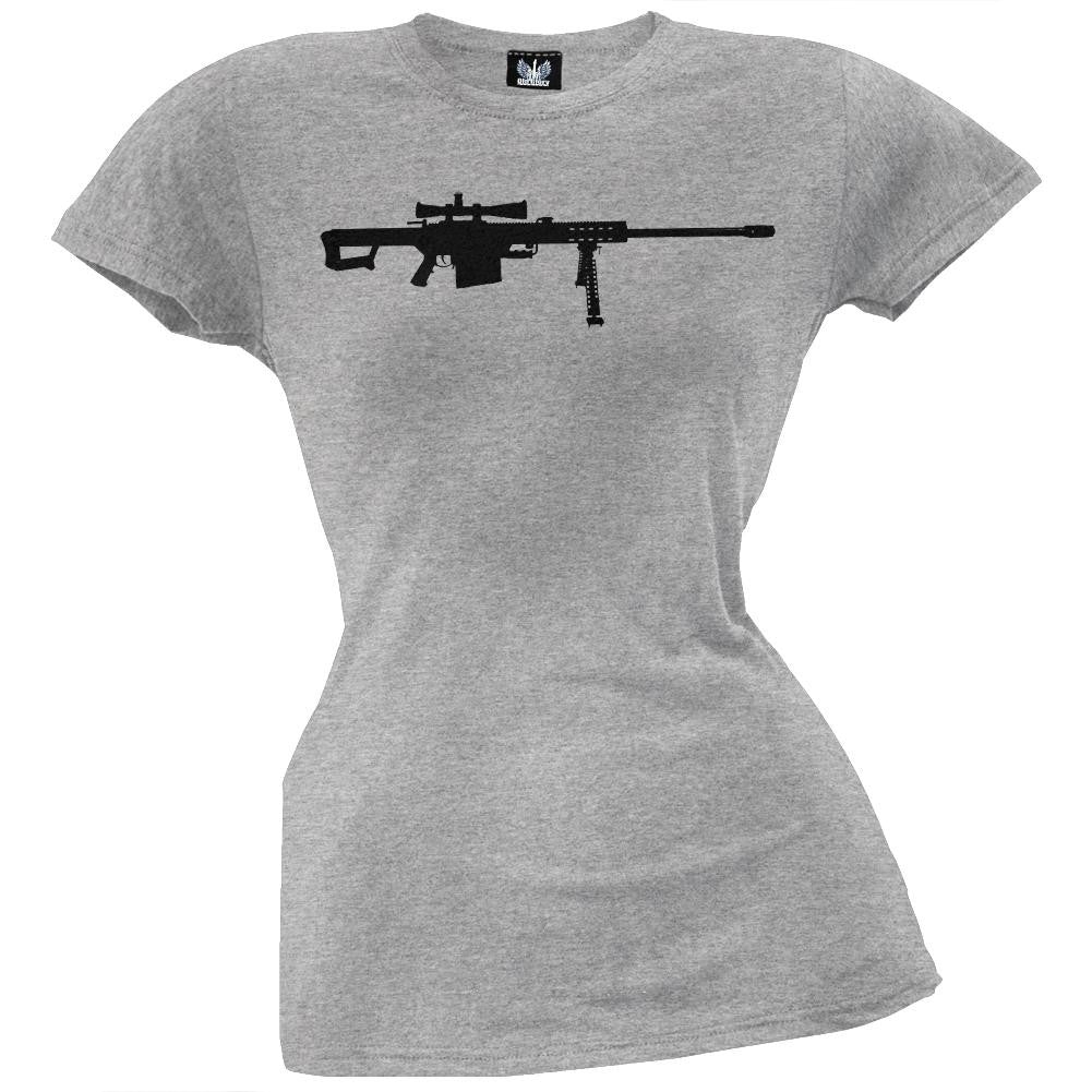 Barrett Rifle Silhouette Military Green Juniors T-Shirt Juniors T-Shirts Old Glory