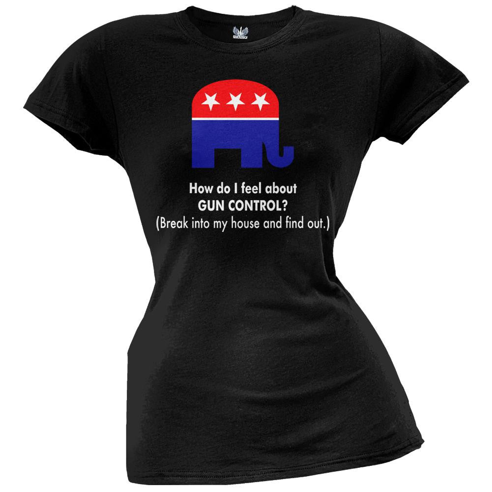 Republican How Do I Feel About Gun Control Black Juniors T-Shirt Juniors T-Shirts Old Glory