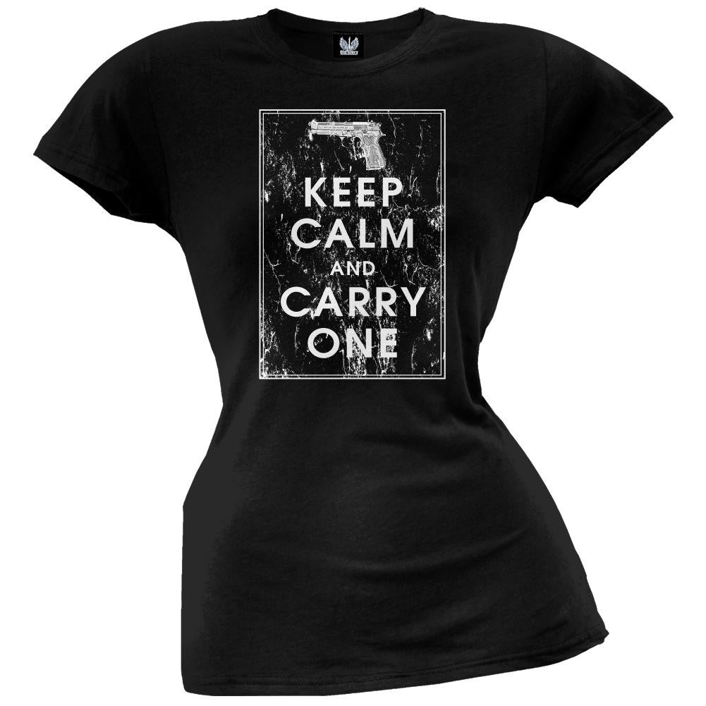 Keep Calm And Carry One Black Juniors T-Shirt Juniors T-Shirts Old Glory