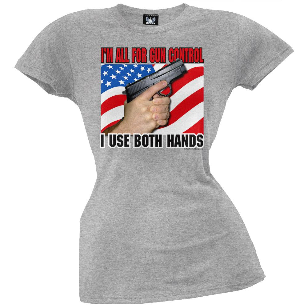 I'm All For Gun Control Heather Grey Juniors T-Shirt Juniors T-Shirts Old Glory