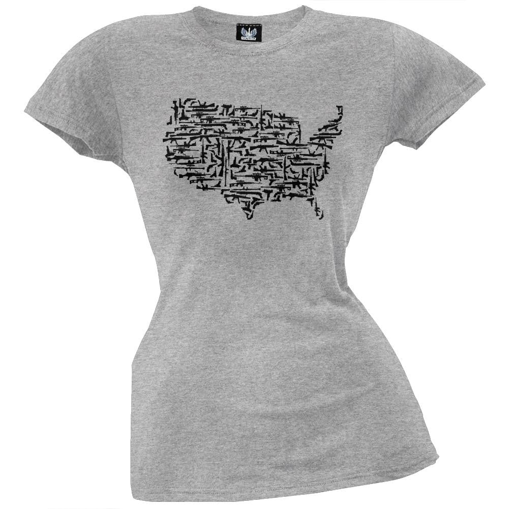 Guns In The US Heather Grey Juniors T-Shirt Juniors T-Shirts Old Glory