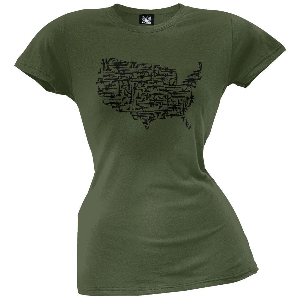 Guns In The US Heather Grey Juniors T-Shirt Juniors T-Shirts Old Glory