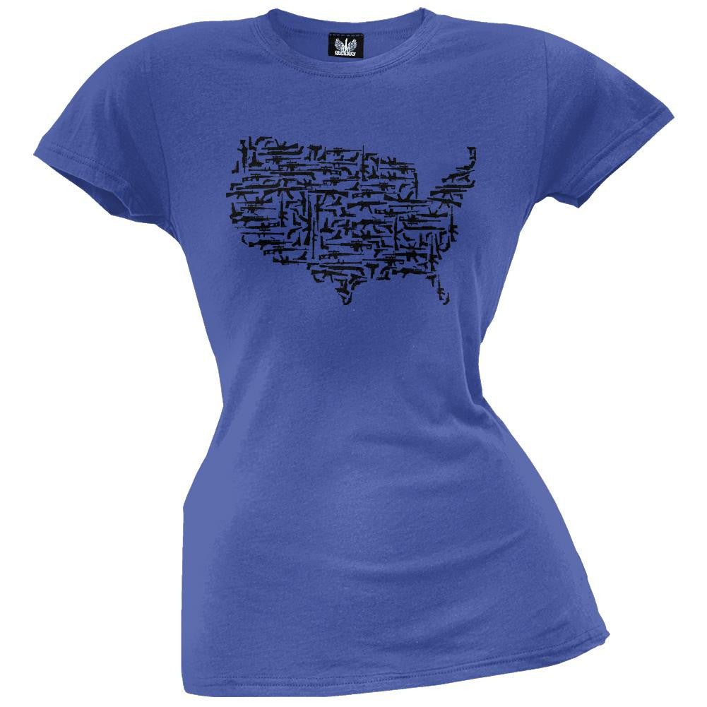 Guns In The US Heather Grey Juniors T-Shirt Juniors T-Shirts Old Glory