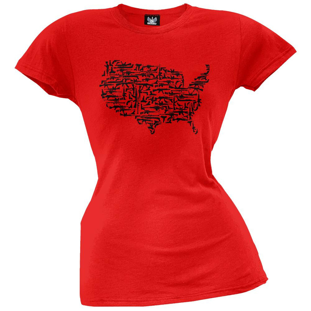 Guns In The US Heather Grey Juniors T-Shirt Juniors T-Shirts Old Glory