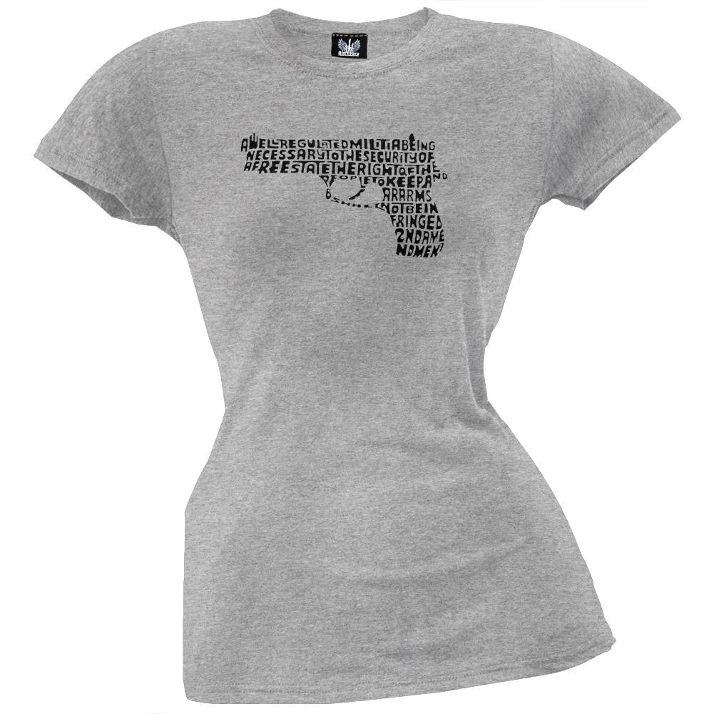 2nd Amendment Pistol Heather Grey Juniors T-Shirt Juniors T-Shirts Old Glory LG Grey