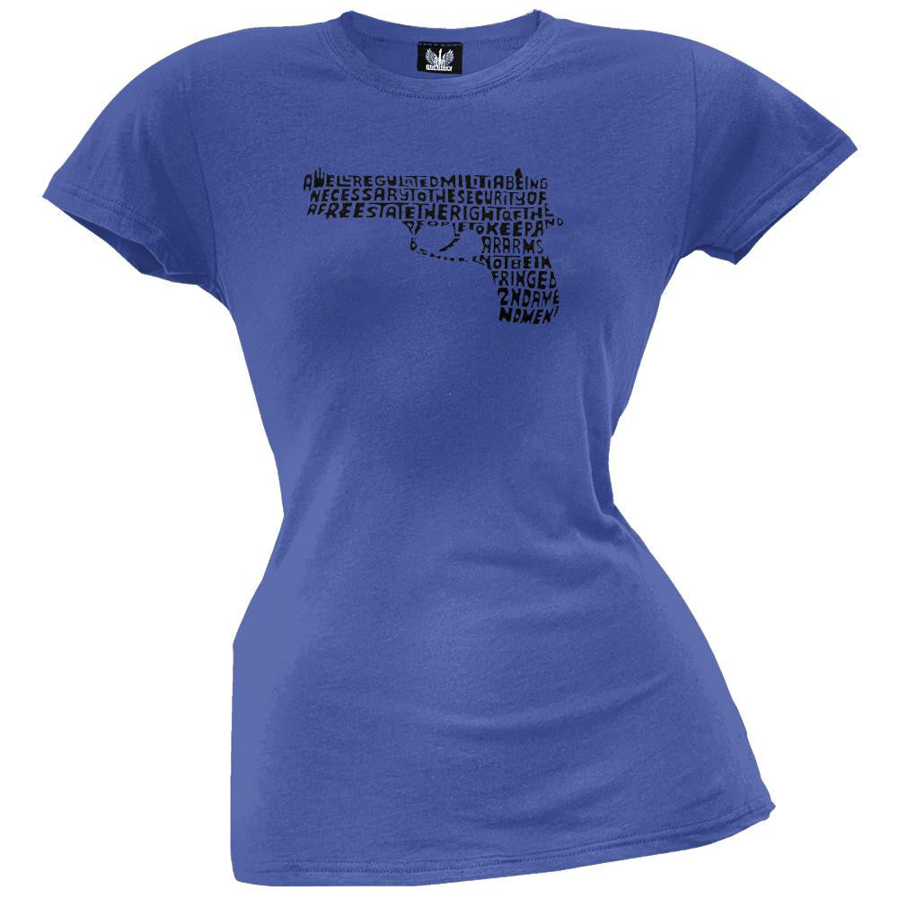 2nd Amendment Pistol Heather Grey Juniors T-Shirt Juniors T-Shirts Old Glory LG Blue