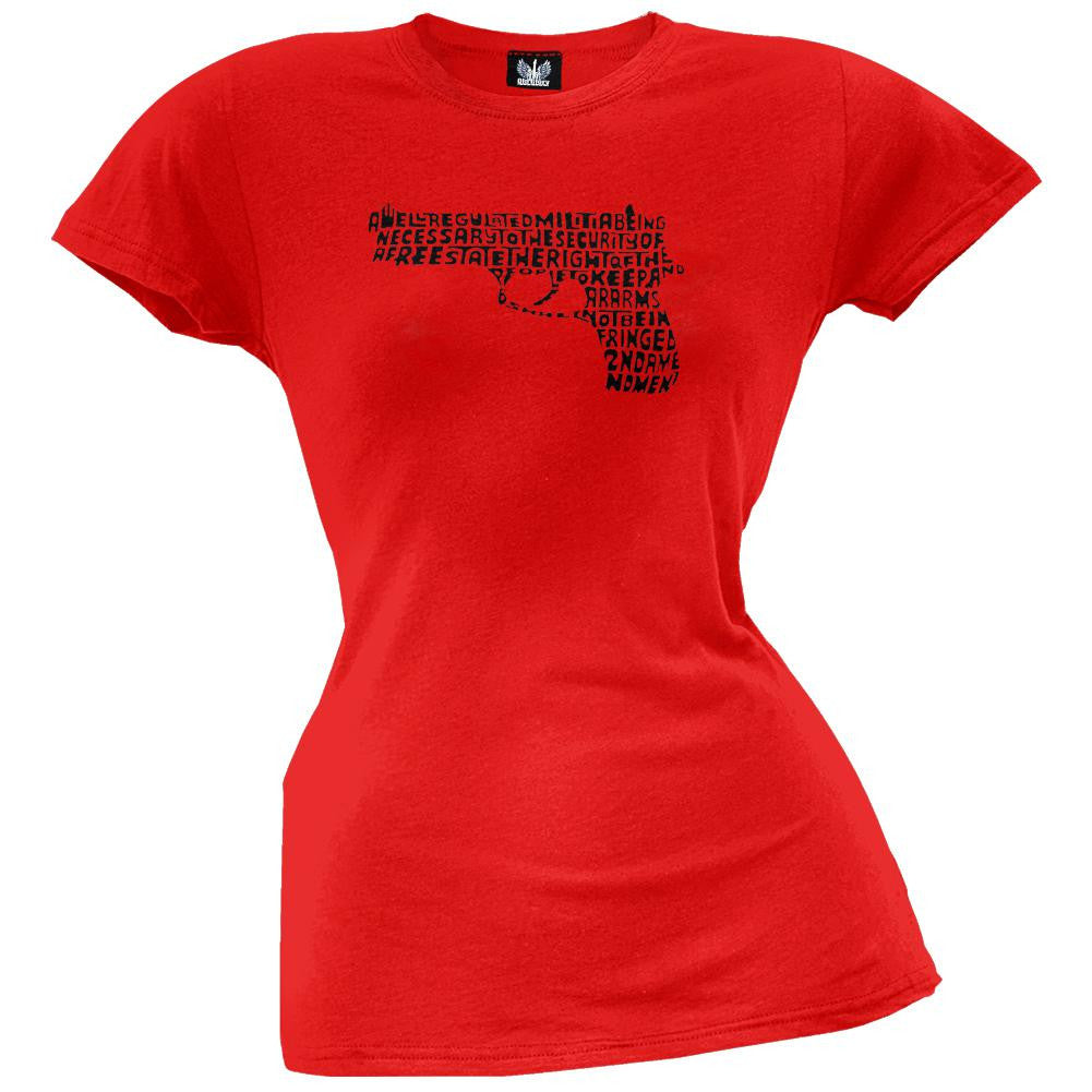 2nd Amendment Pistol Heather Grey Juniors T-Shirt Juniors T-Shirts Old Glory LG Red