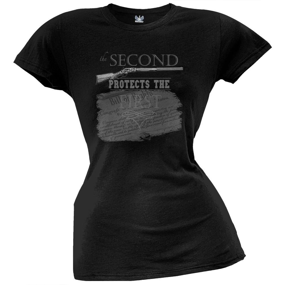 The Second Protects The First Black Juniors T-Shirt Juniors T-Shirts Old Glory