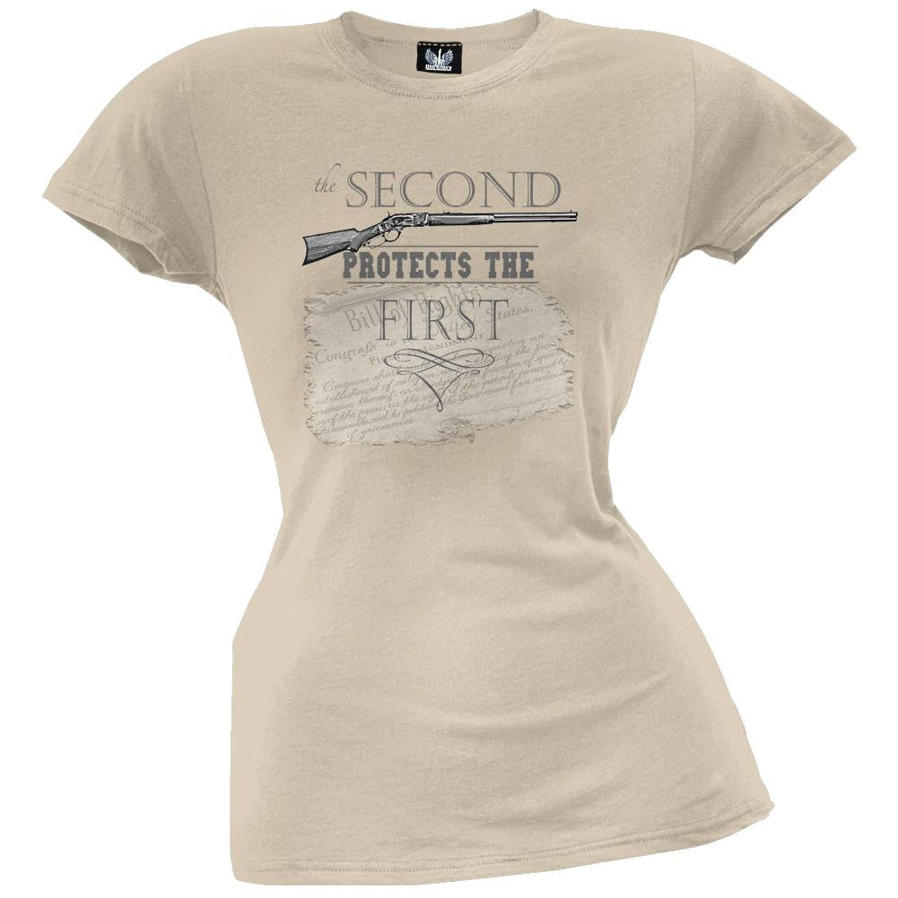 The Second Protects The First Black Juniors T-Shirt Juniors T-Shirts Old Glory