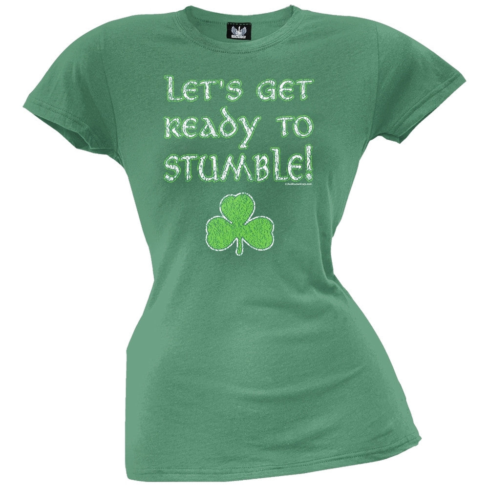 St. Patricks Day - Lets Get Ready To Stumble Juniors Raw Edge T Shirt Juniors T-Shirts Old Glory