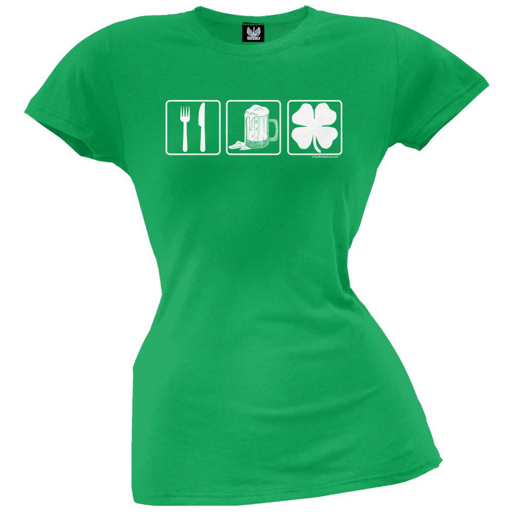 Eat Drink Shamrock Juniors T-Shirt Juniors T-Shirts Old Glory