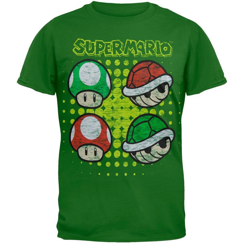 Nintendo - Mushrooms and Turtle Shells Youth T-Shirt Youth T-Shirts Nintendo LG Green