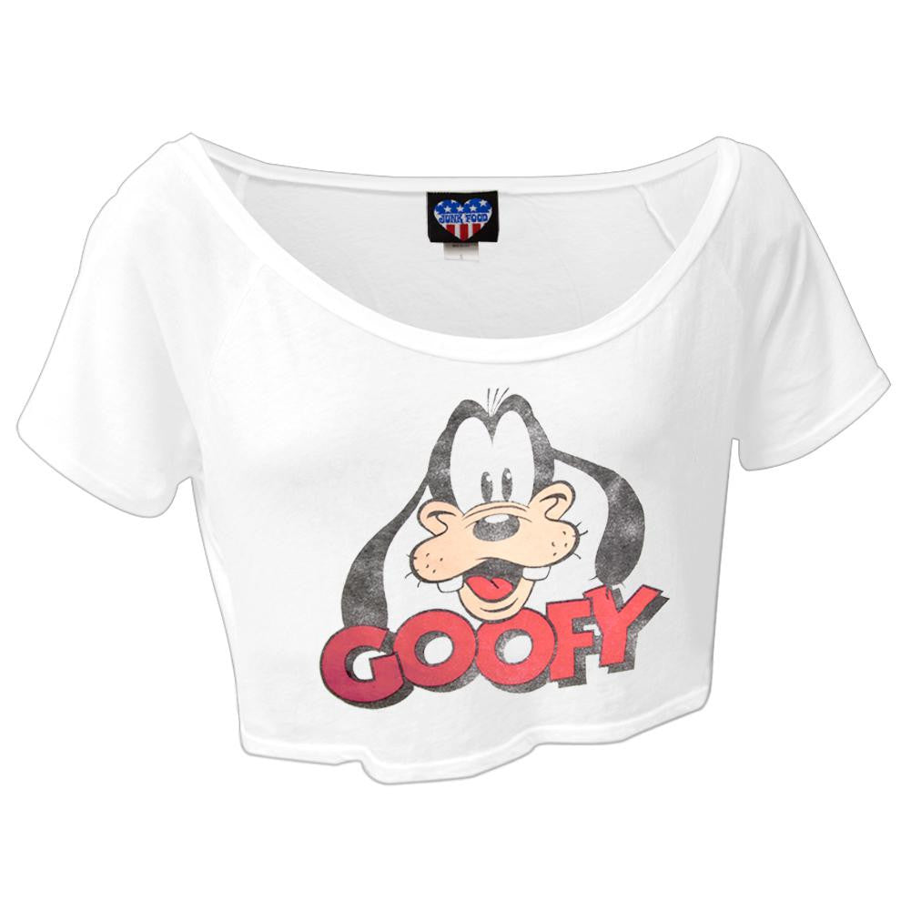 Goofy - Distressed Head Juniors Scoop Neck Half T-Shirt Juniors T-Shirts Goofy LG White