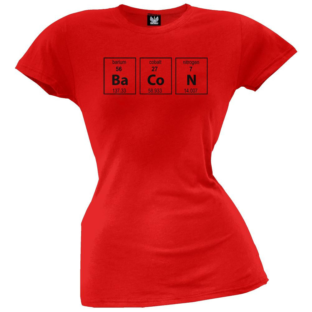 Bacon Periodic Table Juniors T-Shirt Juniors T-Shirts Old Glory LG Red