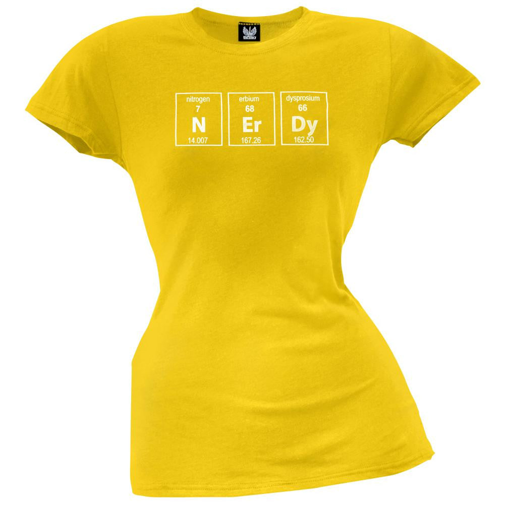 Nerdy Periodic Table Juniors T-Shirt Juniors T-Shirts Old Glory SM Yellow