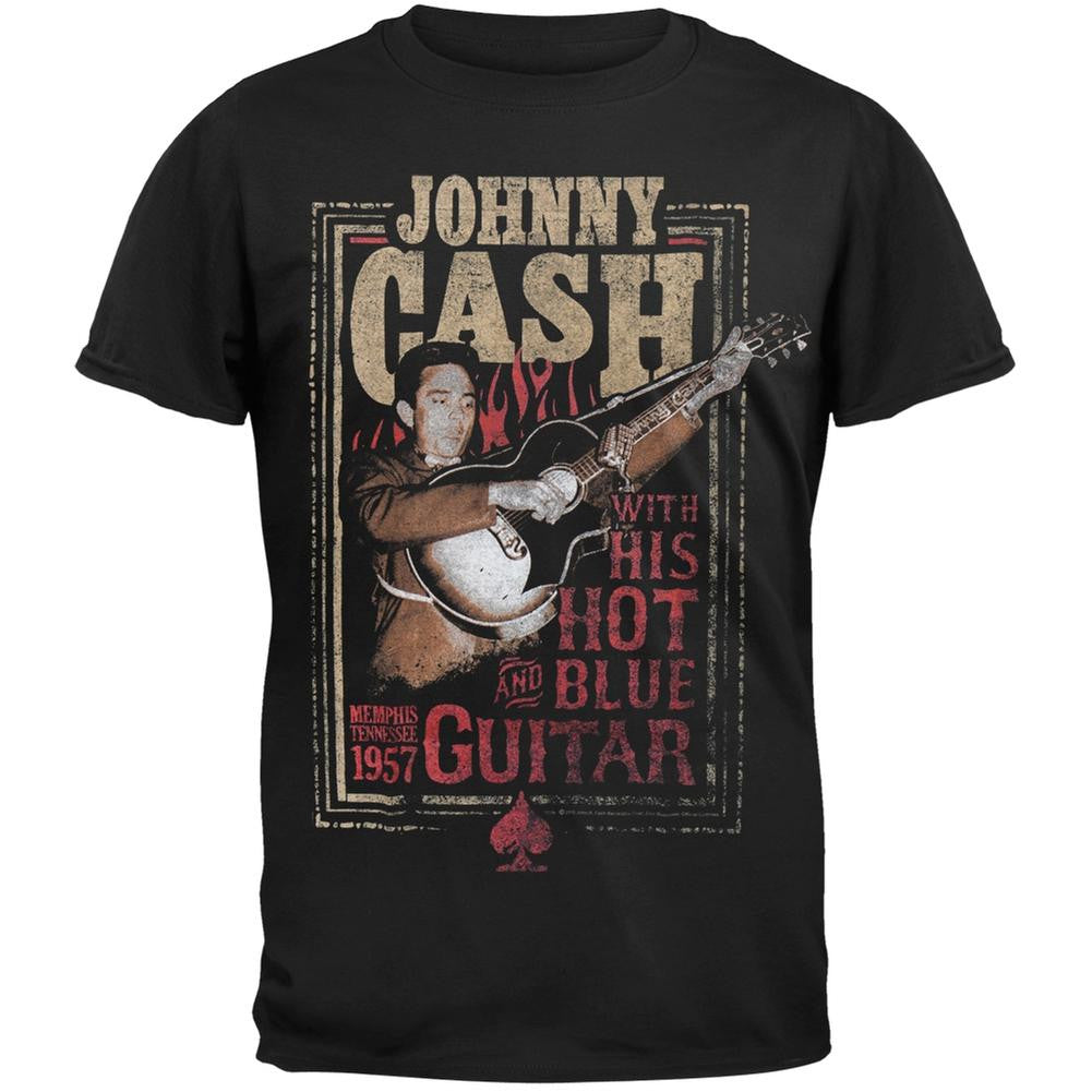 Johnny Cash Hot Blue Guitar Black T-Shirt