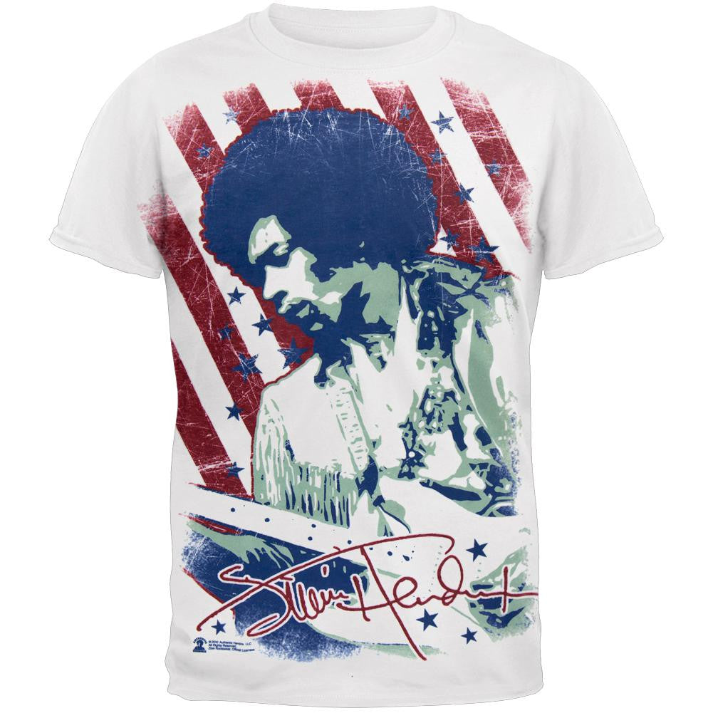 Jimi Hendrix -Stars and Stripes Jam T-Shirt Men's T-Shirts Jimi Hendrix SM White