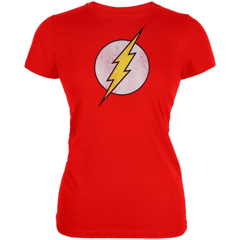 The Flash - Distressed Logo Juniors T-Shirt Juniors T-Shirts The Flash LG Red