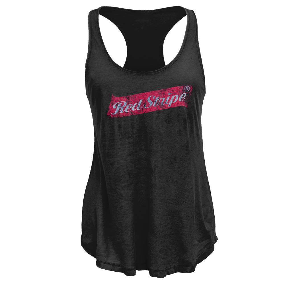 Red Stripe - Black Logo Juniors Tank Top Juniors Tank Tops Red Stripe