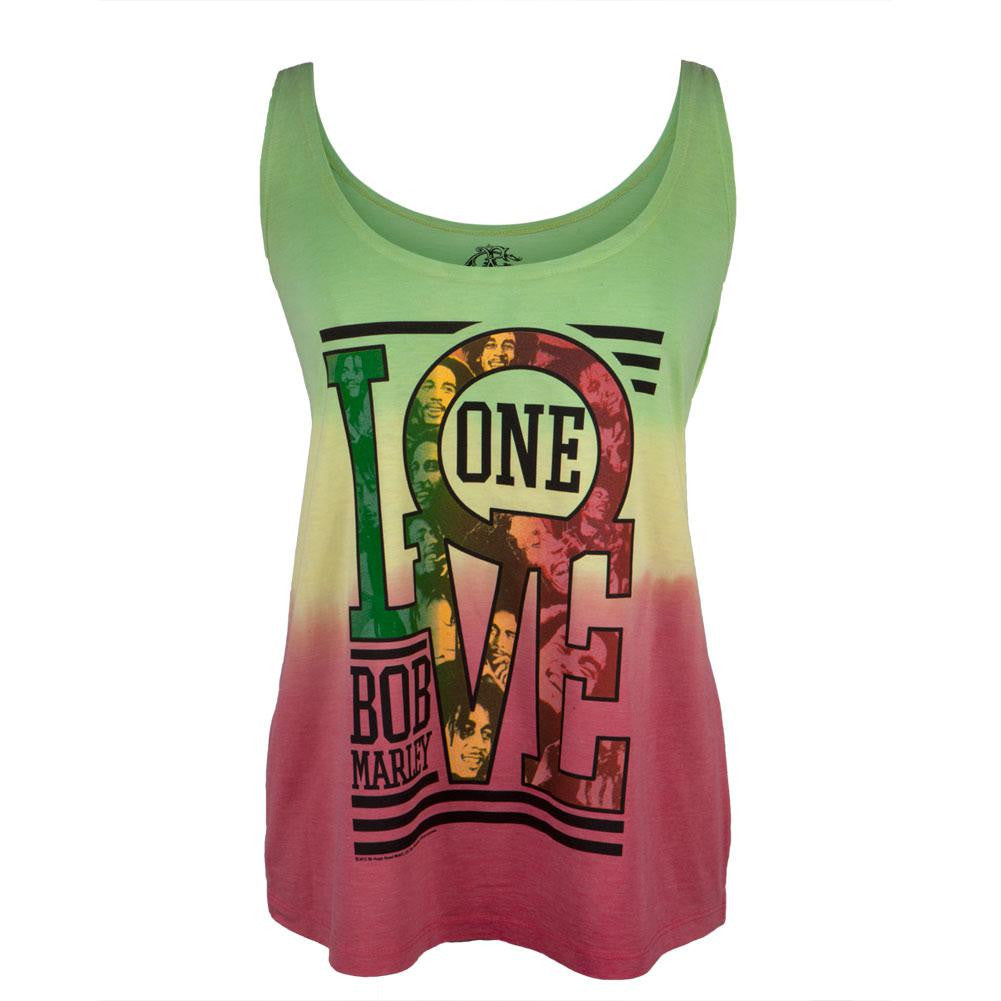 Bob Marley - One Love Collage Tie-Dye Juniors Tank Top Juniors Tank Tops Bob Marley LG Multi